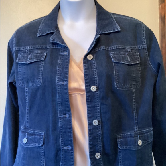 Chico’s Platinum Dark Blue Denim Jacket Size 2 - Picture 4 of 9